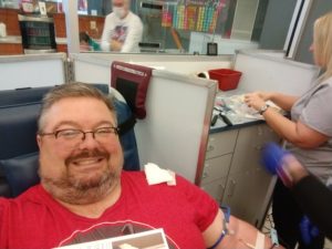 Rhett Gives Blood in Indianapolis