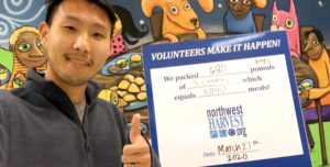 In-Jun helped out at the Northwest Harvest hunger relief agency